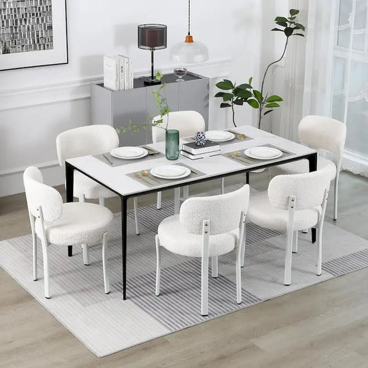XINMICS Upholstered Modern Boucle Dining Room Chairs with White Metal Legs