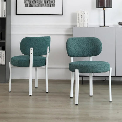 XINMICS Upholstered Modern Boucle Dining Room Chairs with White Metal Legs