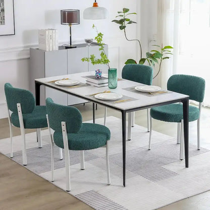 XINMICS Upholstered Modern Boucle Dining Room Chairs with White Metal Legs