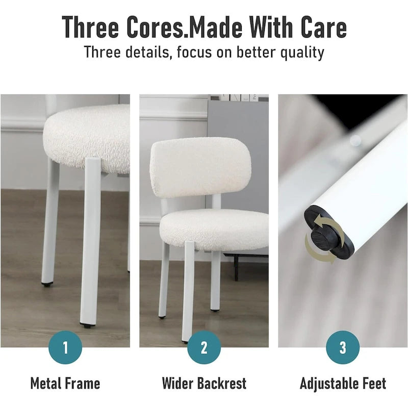 XINMICS Upholstered Modern Boucle Dining Room Chairs with White Metal Legs
