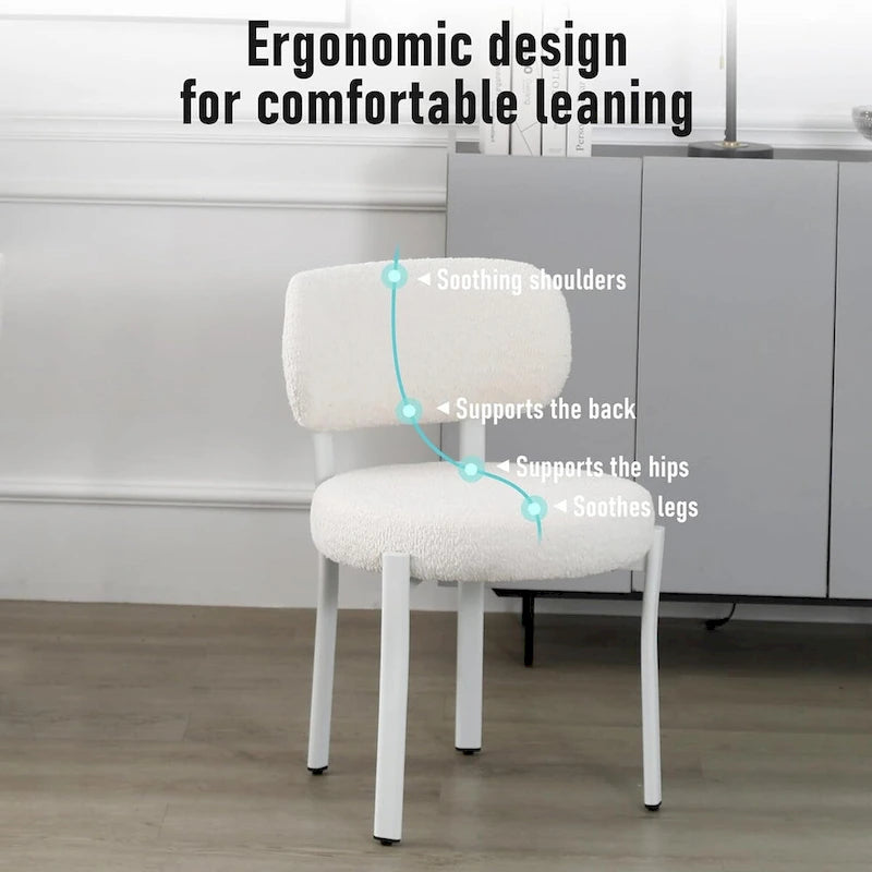 XINMICS Upholstered Modern Boucle Dining Room Chairs with White Metal Legs