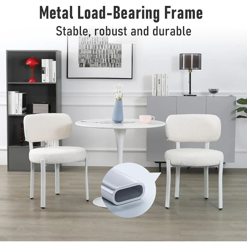 XINMICS Upholstered Modern Boucle Dining Room Chairs with White Metal Legs