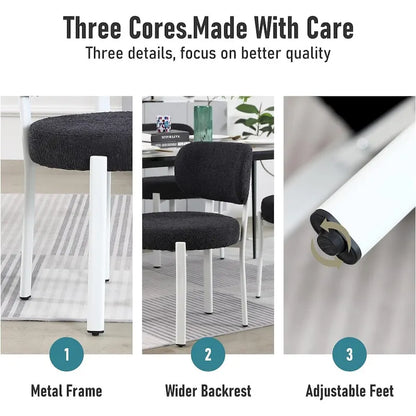 XINMICS Upholstered Modern Boucle Dining Room Chairs with White Metal Legs