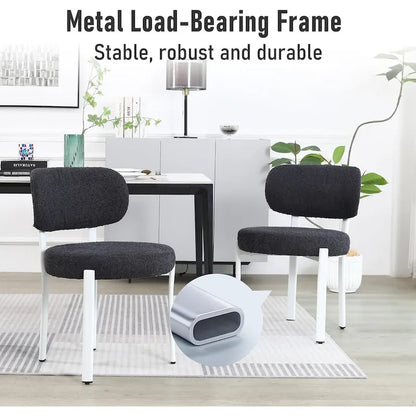 XINMICS Upholstered Modern Boucle Dining Room Chairs with White Metal Legs
