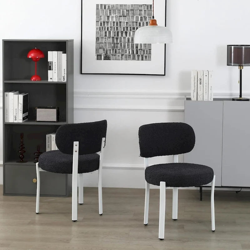 XINMICS Upholstered Modern Boucle Dining Room Chairs with White Metal Legs