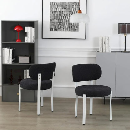 XINMICS Upholstered Modern Boucle Dining Room Chairs with White Metal Legs