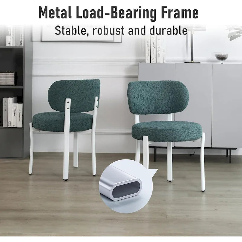 XINMICS Upholstered Modern Boucle Dining Room Chairs with White Metal Legs