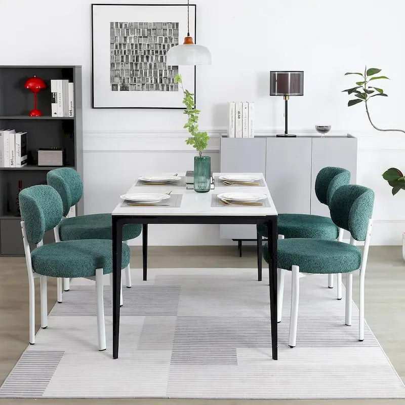 XINMICS Upholstered Modern Boucle Dining Room Chairs with White Metal Legs