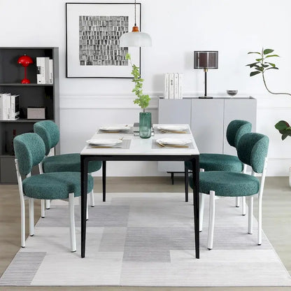 XINMICS Upholstered Modern Boucle Dining Room Chairs with White Metal Legs