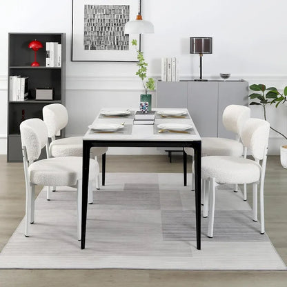 XINMICS Upholstered Modern Boucle Dining Room Chairs with White Metal Legs