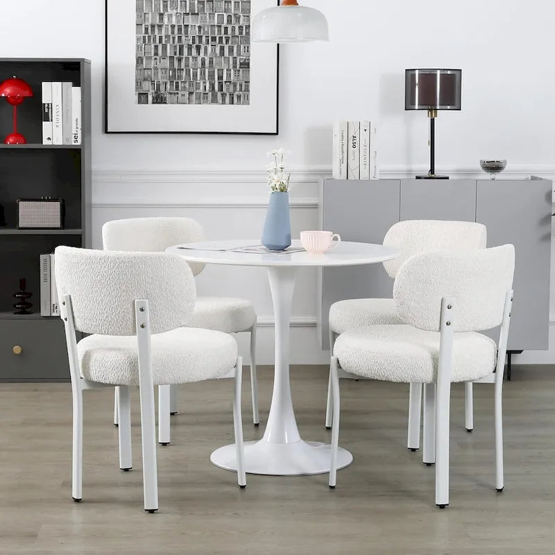 XINMICS Upholstered Modern Boucle Dining Room Chairs with White Metal Legs