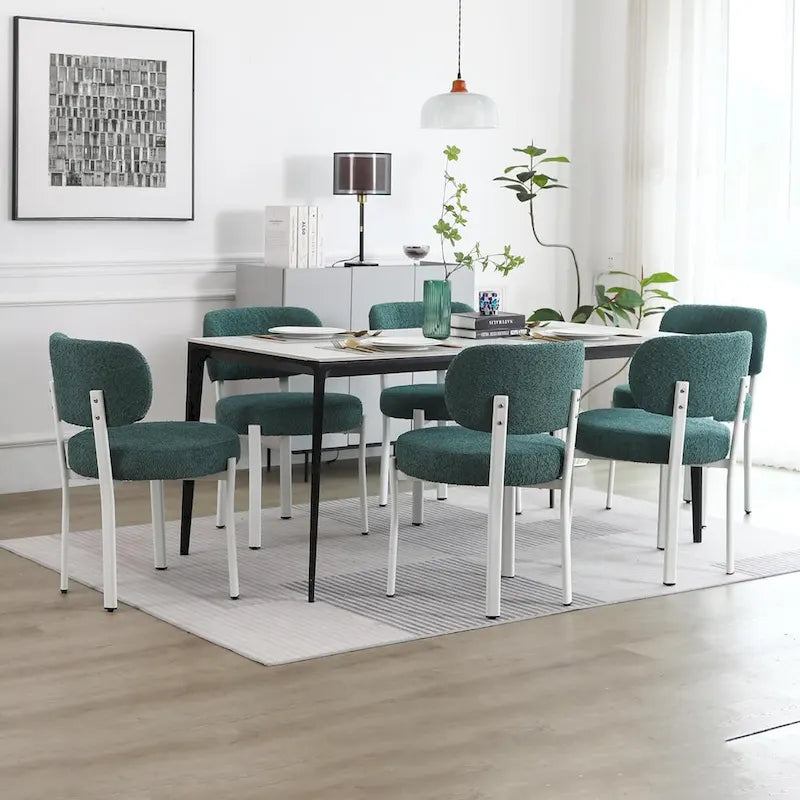 XINMICS Upholstered Modern Boucle Dining Room Chairs with White Metal Legs
