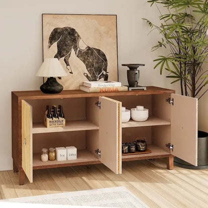 60 Vintage 4 Door Carved Pattern Buffet/Sideboard