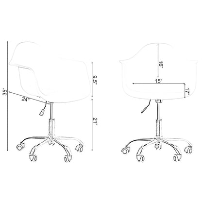 Mid-Century Modern Style Adjustable Swivel Plastic Shell Molded Office Task Chair with Rolling Wheels