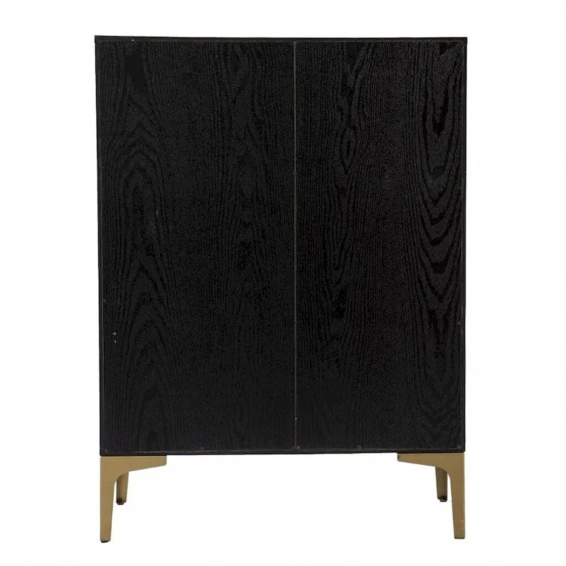 Modern Rustic Black Gold and Faux Rattan Bar Cabinet