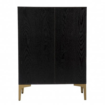 Modern Rustic Black Gold and Faux Rattan Bar Cabinet