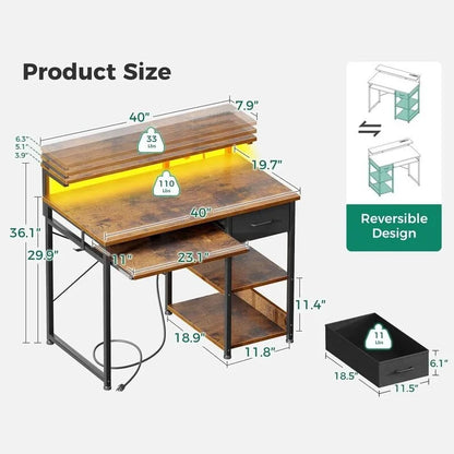 40 Inch Office Desk with Power Outlets