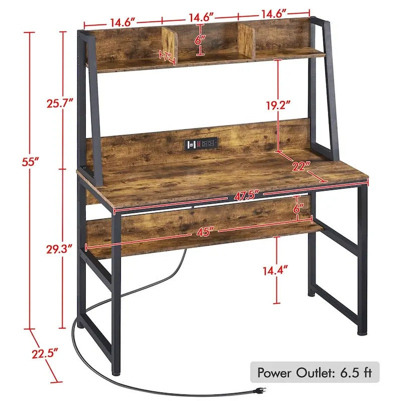 Yaheetech 47.5-inch Home Office Computer Desk with Power Outlet and Elevated Bookshelf