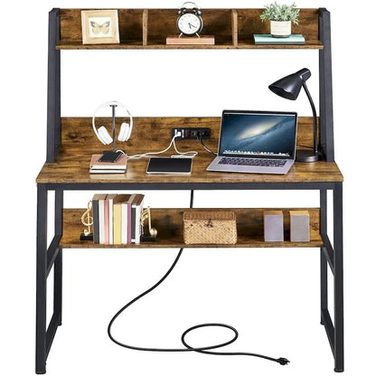 Yaheetech 47.5-inch Home Office Computer Desk with Power Outlet and Elevated Bookshelf