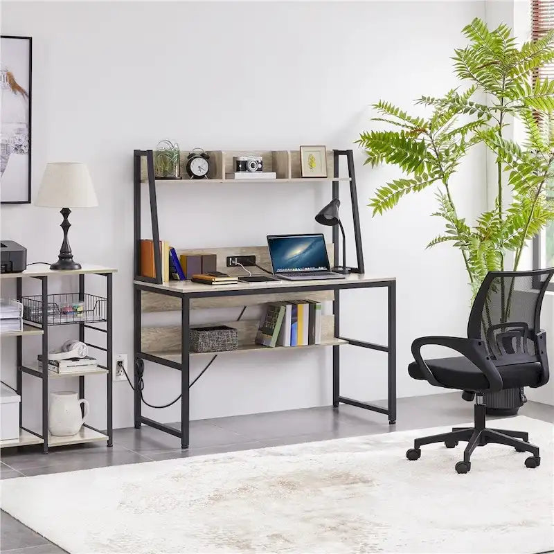 Yaheetech 47.5-inch Home Office Computer Desk with Power Outlet and Elevated Bookshelf