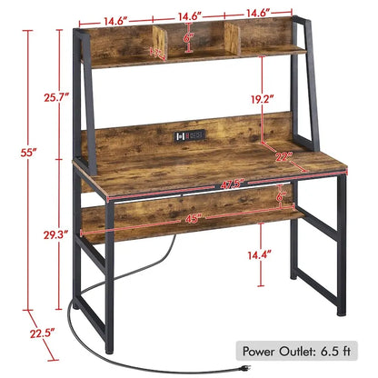 Yaheetech 47.5-inch Home Office Computer Desk with Power Outlet and Elevated Bookshelf
