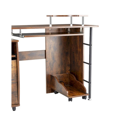 solid wood computer Desk,office table with PC droller,storage shelves and file cabinet,two drawers,CPU tray,a shelf