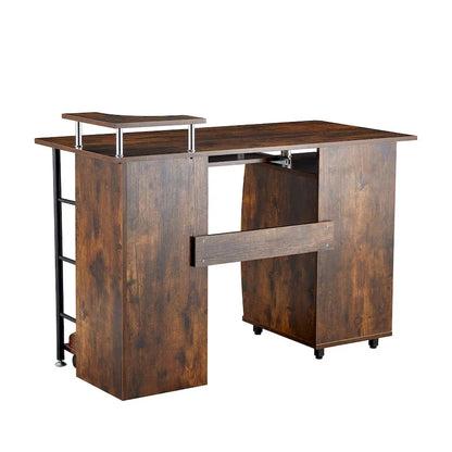 solid wood computer Desk,office table with PC droller,storage shelves and file cabinet,two drawers,CPU tray,a shelf