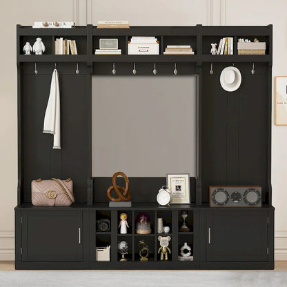 Minimalist 4-In-1 Freestanding Wooden Hall Tree with Multiple Storage Spaces