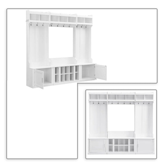 Minimalist 4-In-1 Freestanding Wooden Hall Tree with Multiple Storage Spaces