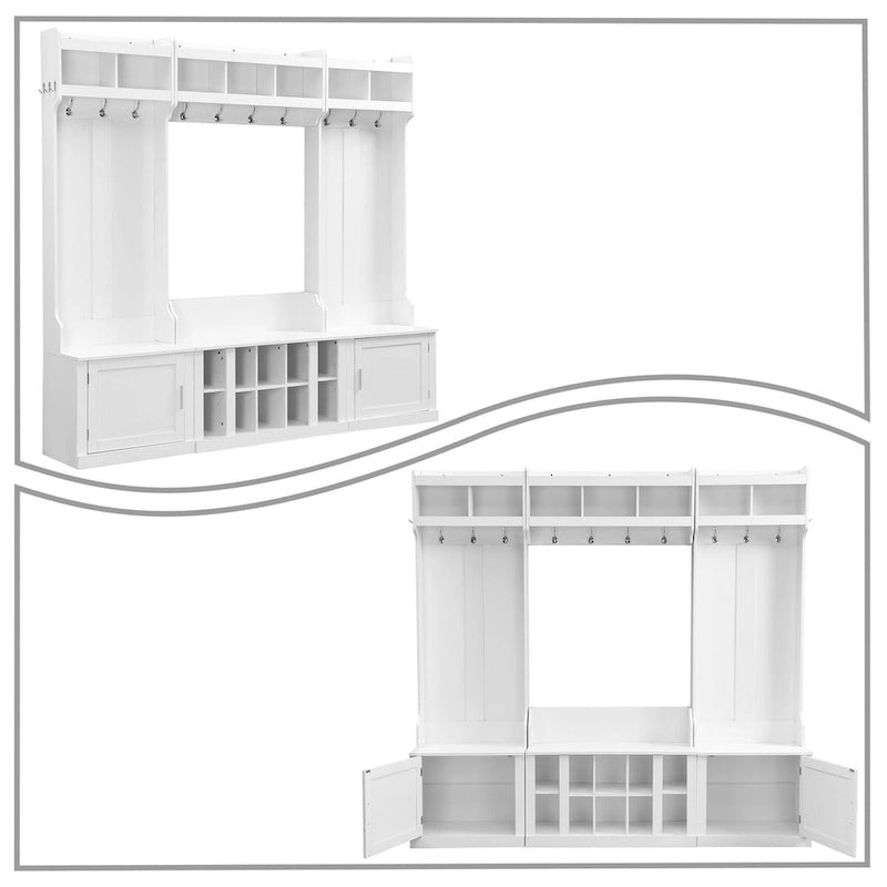 Minimalist 4-In-1 Freestanding Wooden Hall Tree with Multiple Storage Spaces