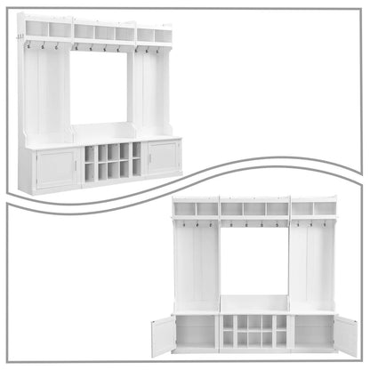 Minimalist 4-In-1 Freestanding Wooden Hall Tree with Multiple Storage Spaces