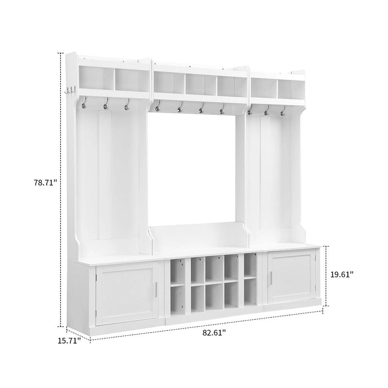 Minimalist 4-In-1 Freestanding Wooden Hall Tree with Multiple Storage Spaces