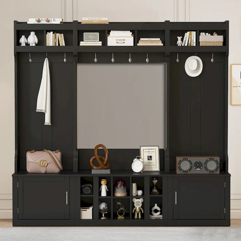 Minimalist 4-In-1 Freestanding Wooden Hall Tree with Multiple Storage Spaces