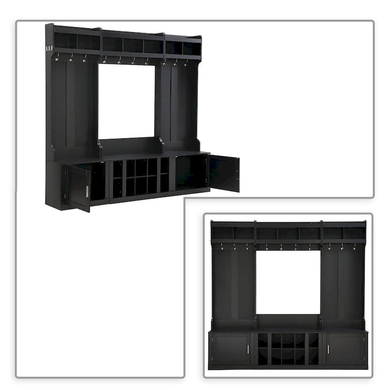 Minimalist 4-In-1 Freestanding Wooden Hall Tree with Multiple Storage Spaces