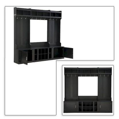 Minimalist 4-In-1 Freestanding Wooden Hall Tree with Multiple Storage Spaces