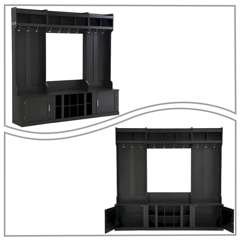 Minimalist 4-In-1 Freestanding Wooden Hall Tree with Multiple Storage Spaces