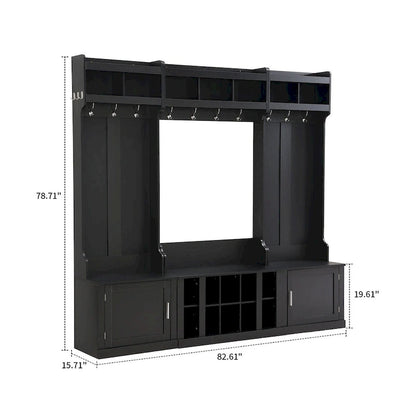 Minimalist 4-In-1 Freestanding Wooden Hall Tree with Multiple Storage Spaces