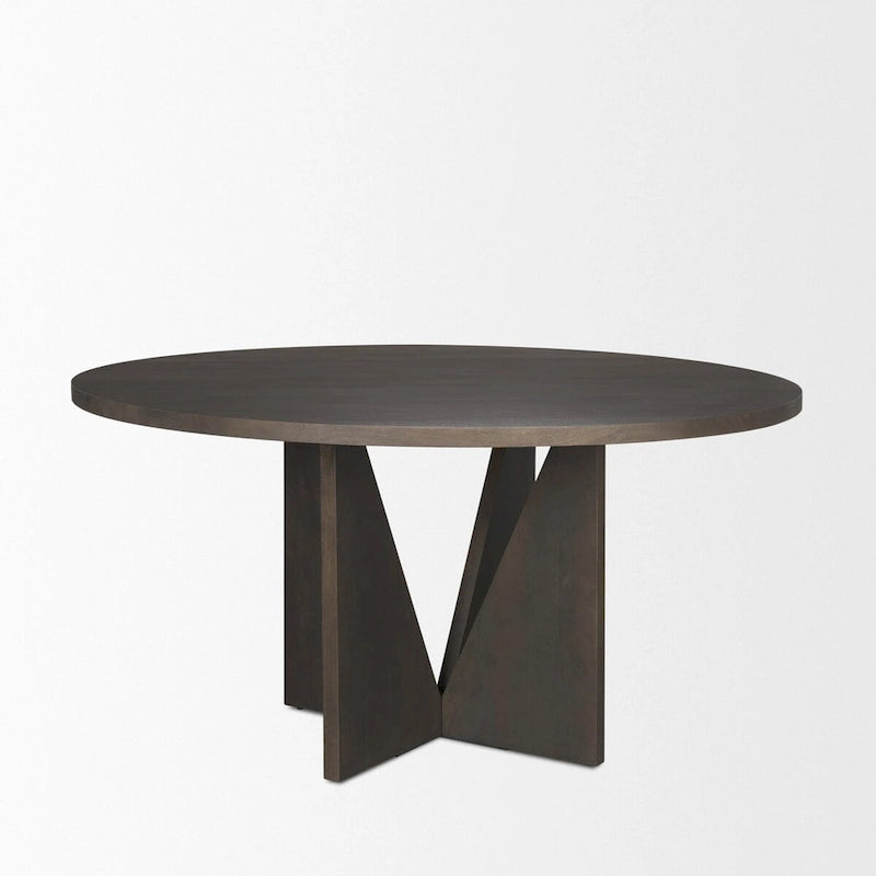 Tarro 60 Round Textured Espresso Wood w/ Geometrical Base Dining Table - 60.0L x 60.0W x 30.0H