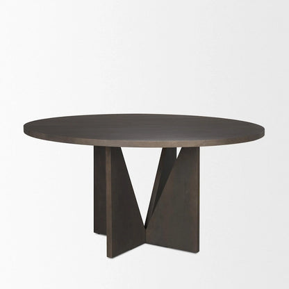 Tarro 60 Round Textured Espresso Wood w/ Geometrical Base Dining Table - 60.0L x 60.0W x 30.0H