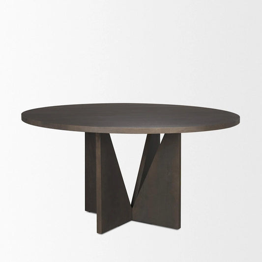 Tarro 60 Round Textured Espresso Wood w/ Geometrical Base Dining Table - 60.0L x 60.0W x 30.0H