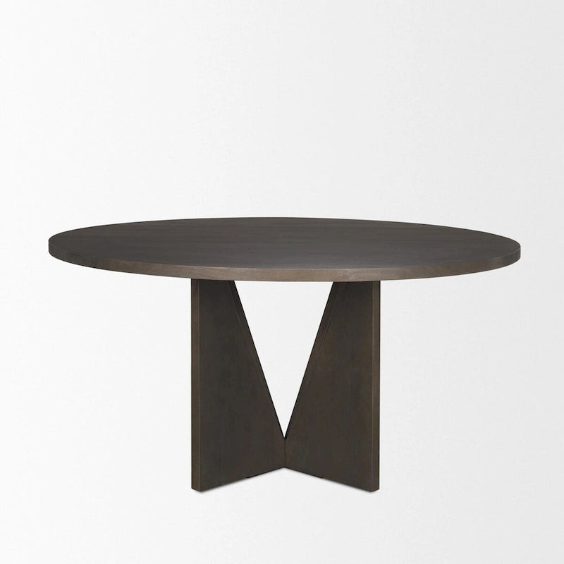 Tarro 60 Round Textured Espresso Wood w/ Geometrical Base Dining Table - 60.0L x 60.0W x 30.0H
