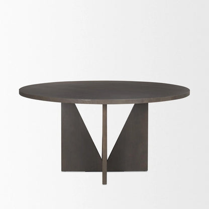 Tarro 60 Round Textured Espresso Wood w/ Geometrical Base Dining Table - 60.0L x 60.0W x 30.0H