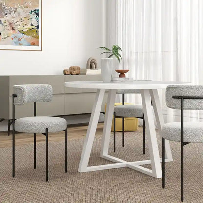 5-Piece Round Dining Set, Trestle Dining Table with 4 Boucle Chairs