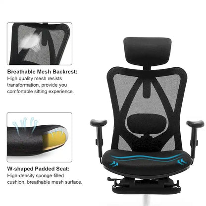 SIHOO Ergonomic Office Chair with Footrest,High Back chair for big and tall, Black - 68*70*130