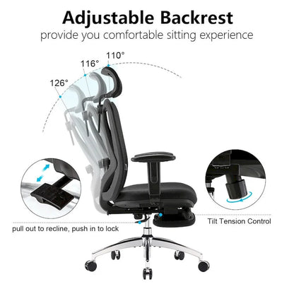 SIHOO Ergonomic Office Chair with Footrest,High Back chair for big and tall, Black - 68*70*130