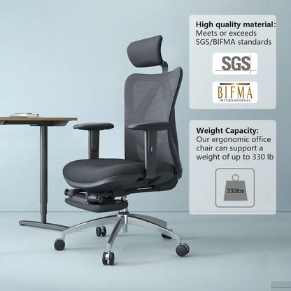 SIHOO Ergonomic Office Chair with Footrest,High Back chair for big and tall, Black - 68*70*130