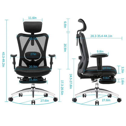 SIHOO Ergonomic Office Chair with Footrest,High Back chair for big and tall, Black - 68*70*130
