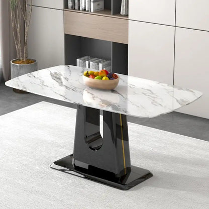 A Modern, Minimalist, and Luxurious Dining Table with a White Imitation Marble Tabletop