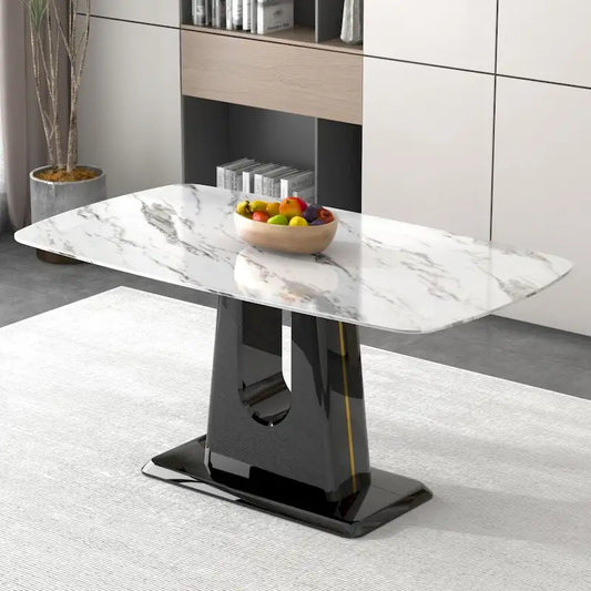 A Modern, Minimalist, and Luxurious Dining Table with a White Imitation Marble Tabletop
