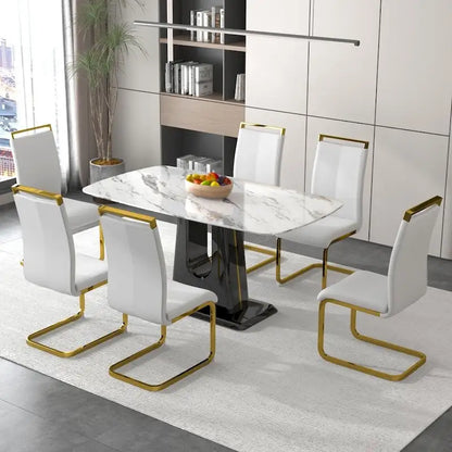 A Modern, Minimalist, and Luxurious Dining Table with a White Imitation Marble Tabletop